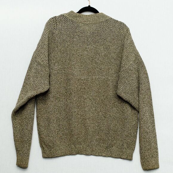 Vintage Eddie Bauer Sweater Mens L Brown Chunky Knit Henley FLAW - Picture 2 of 8